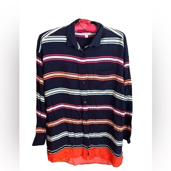 Gap long sleeved light weight button front striped blouse size small - Picture 1 of 7